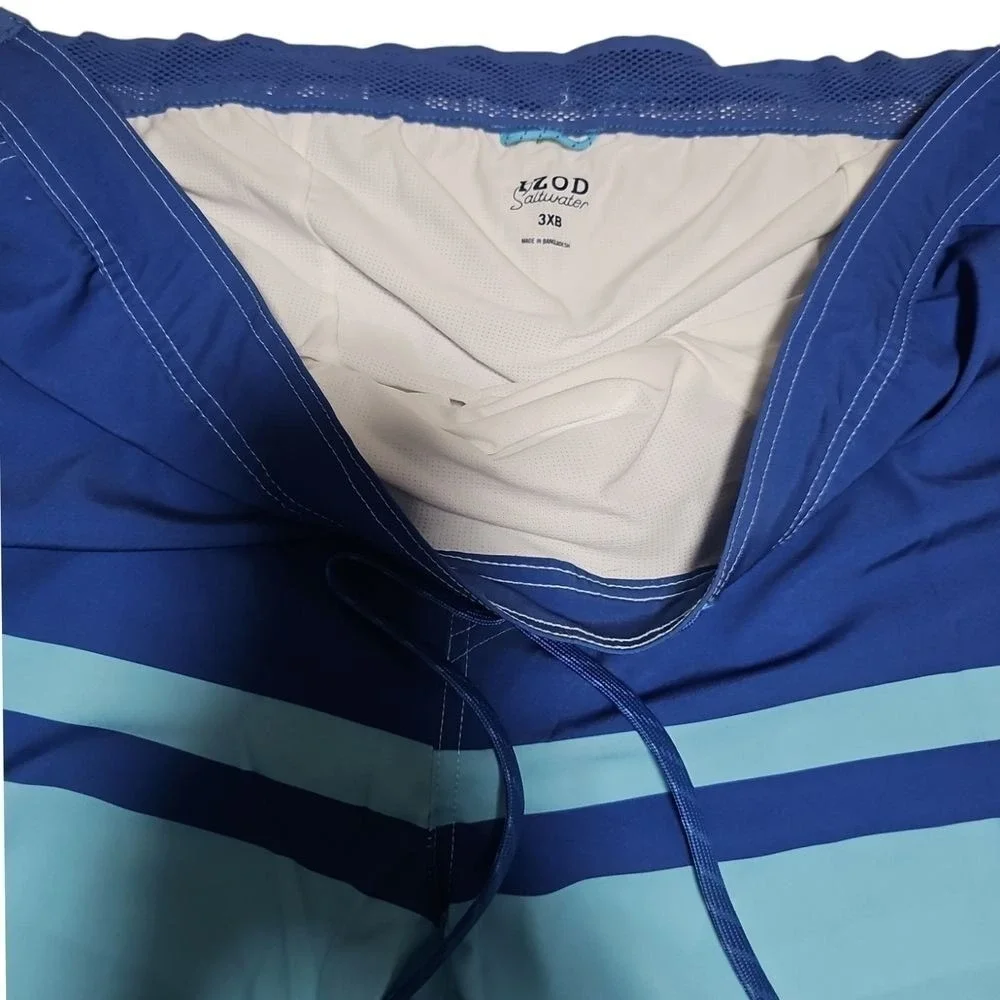 IZOD‎ Saltwater Mens Blue Colorblock Swim Trunks UPF-50 Stretch Shorts 3XB New